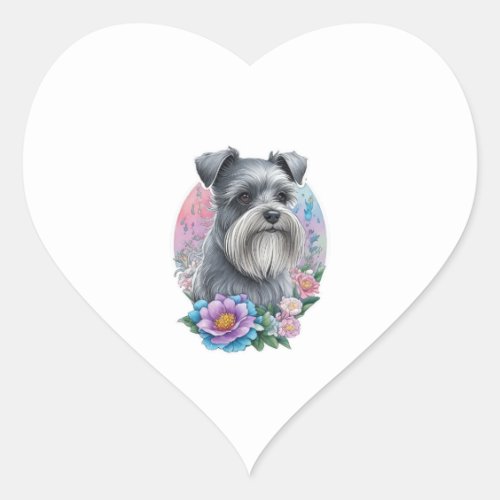 My cute Schnauzer dog and his flowers   Heart Sticker