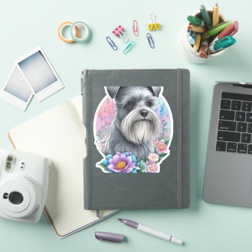 My cute Schnauzer dog and his flowers   Sticker