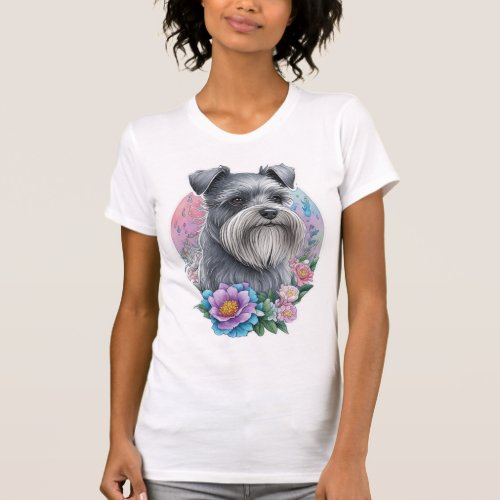 My cute Schnauzer dog and his flowers   T_Shirt