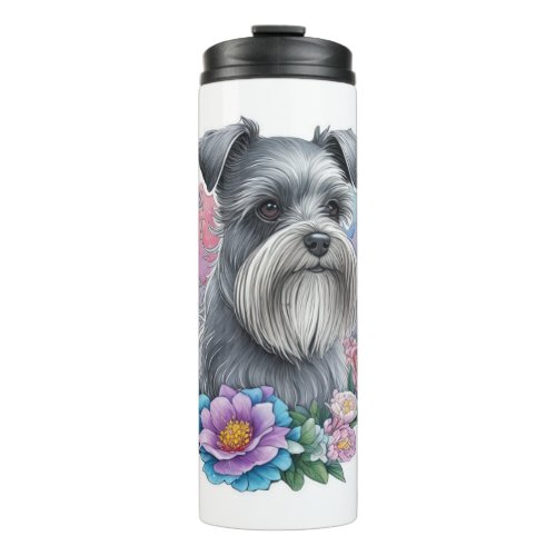 My cute Schnauzer dog and his flowers   Thermal Tumbler