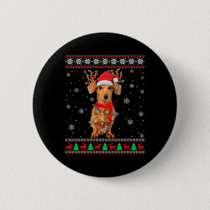 My Cute Ugly Christmas Pajama Shirt Dachshund Dog Button