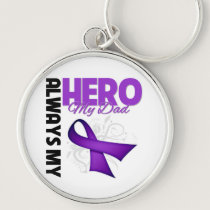 My Dad Always My Hero - Purple Ribbon Keychain