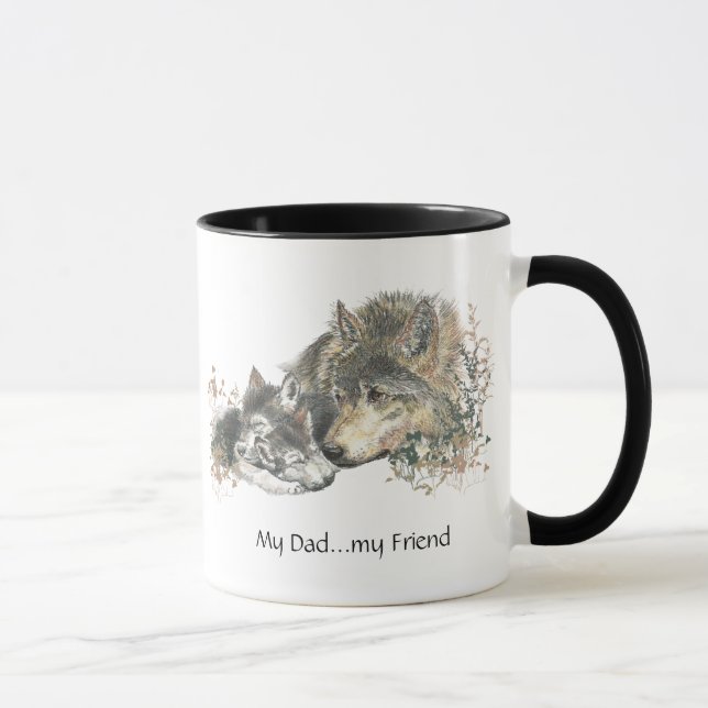My Dad...my FriendWatercolor Wolf Art Mug (Right)