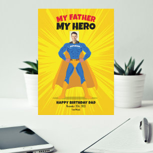 My Dad My Hero Bright Yellow Comic Splash Birthday Card