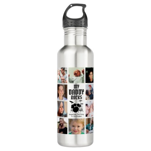 My Dad Rocks Photo Collage Stainless Steel Water Bottle