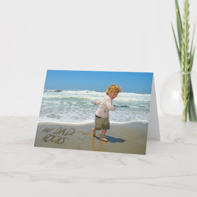 My Dad Rocks! Sand Writing Fun on the Beach Card (Front)