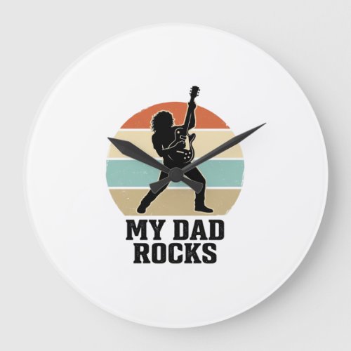 My Dad Rocks Vintage Guitar Sunset Shirt Design_1 Large Clock