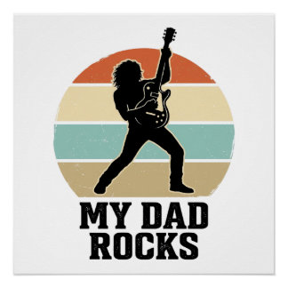 My Dad Rocks Vintage Guitar Sunset Shirt Design_1 Poster