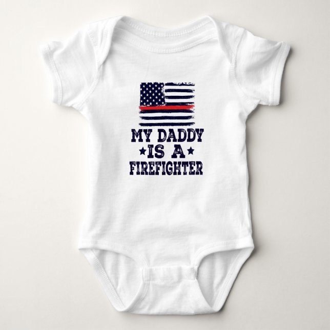 My Daddy Is A Firefighter USA Flag Baby Bodysuit (Front)