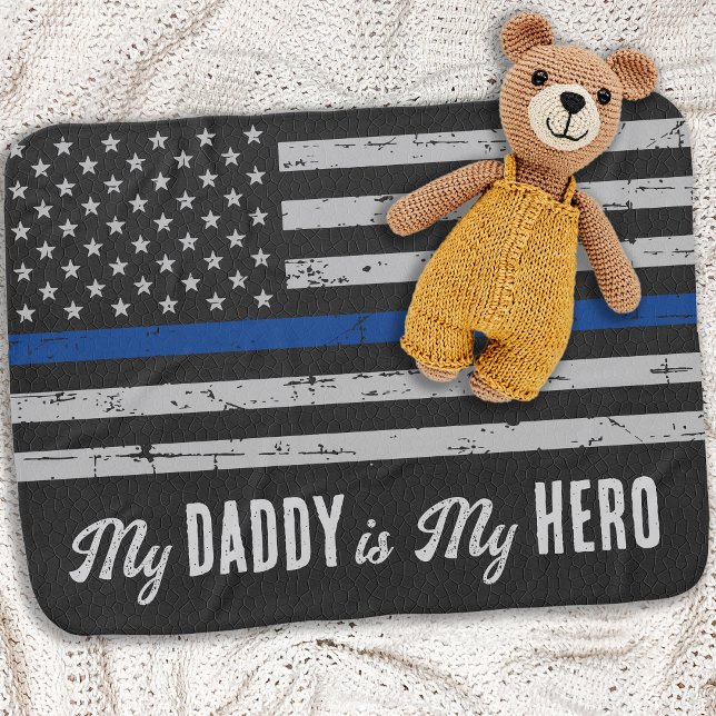 My Daddy is My Hero - Thin Blue Line Police Baby Blanket (Creator Uploaded)