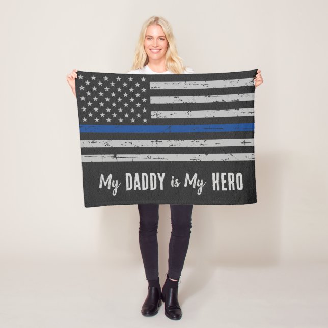 My Daddy is My Hero - Thin Blue Line Police Baby Fleece Blanket (In Situ)