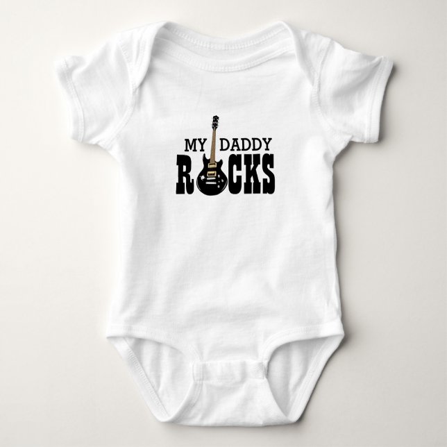 "My Daddy Rocks!" with electric guitar Baby Bodysu Bodysuit (Front)