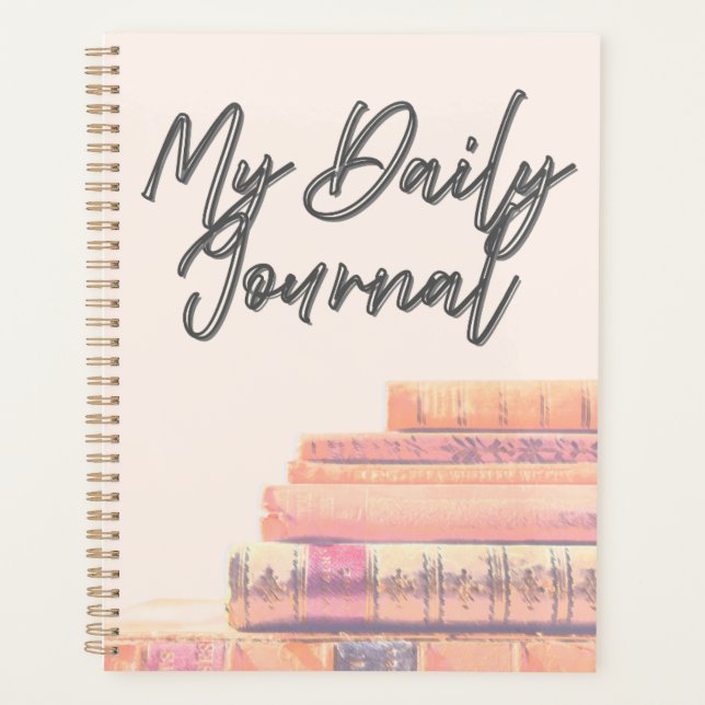 "My Daily Journal" | Vintage Books Stack & Cozy  Planner (Front)