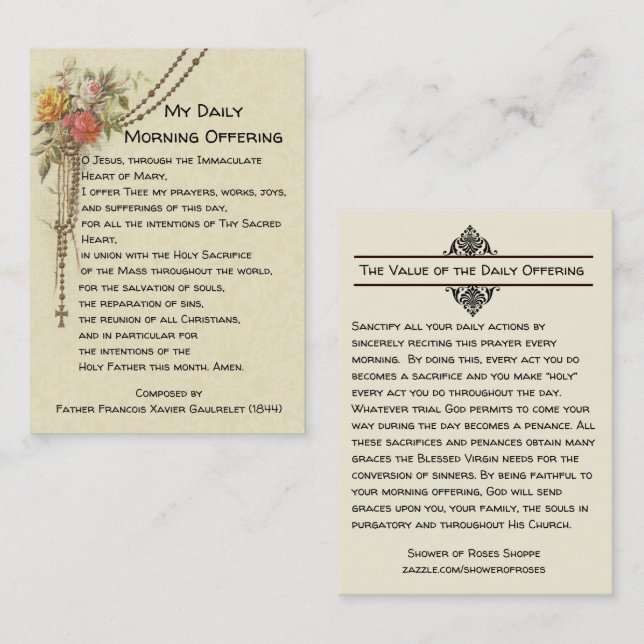 My Daily Morning Offering Prayer Floral Holy Card (Front/Back)