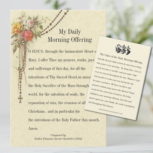My Daily Morning Offering Prayer Floral Holy Card