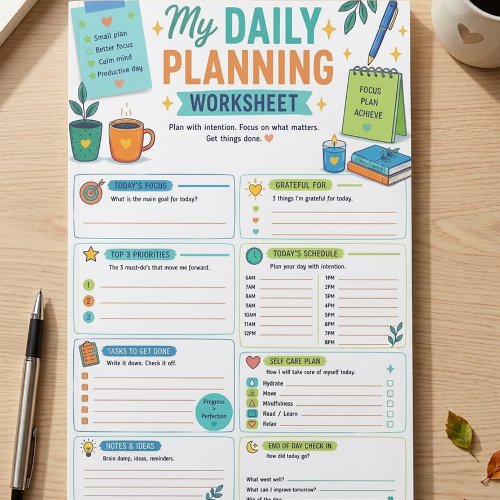 My Daily Planning Worksheet ⭐ Post-it Notes