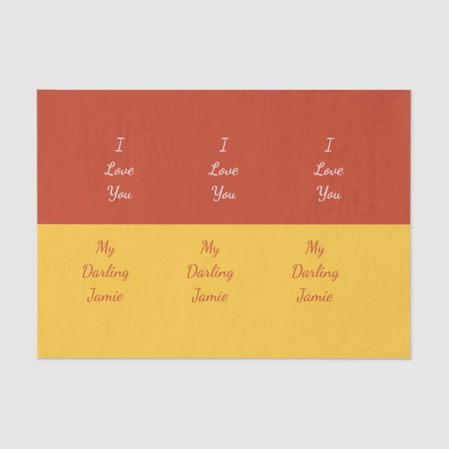 My Darling I Love You Bold Red and Yellow Unique  Tissue Paper (Front)
