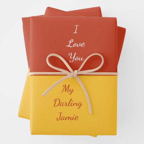 My Darling I Love You Bold Red and Yellow Unique  Wrapping Paper Sheets