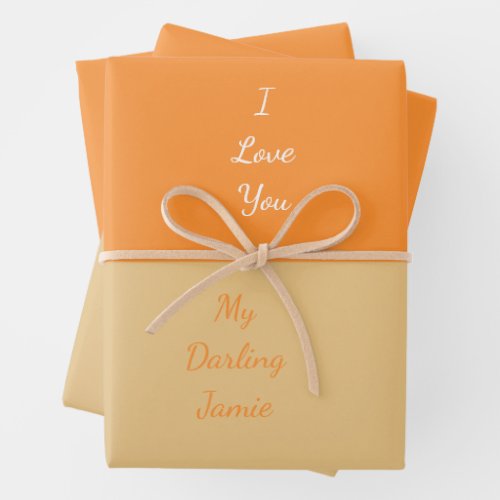 My Darling I Love You  Elegant Script Orange Wrapping Paper Sheets