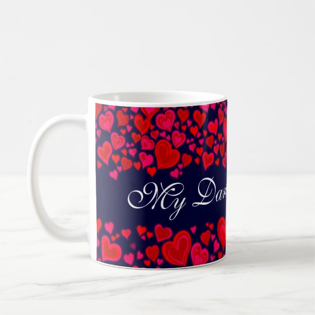 "My Darling Valentine" hearts red pink mug (Left)