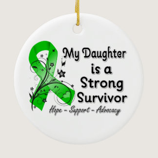 My Daughter is a Strong Survivor Green Ribbon Ceramic Ornament