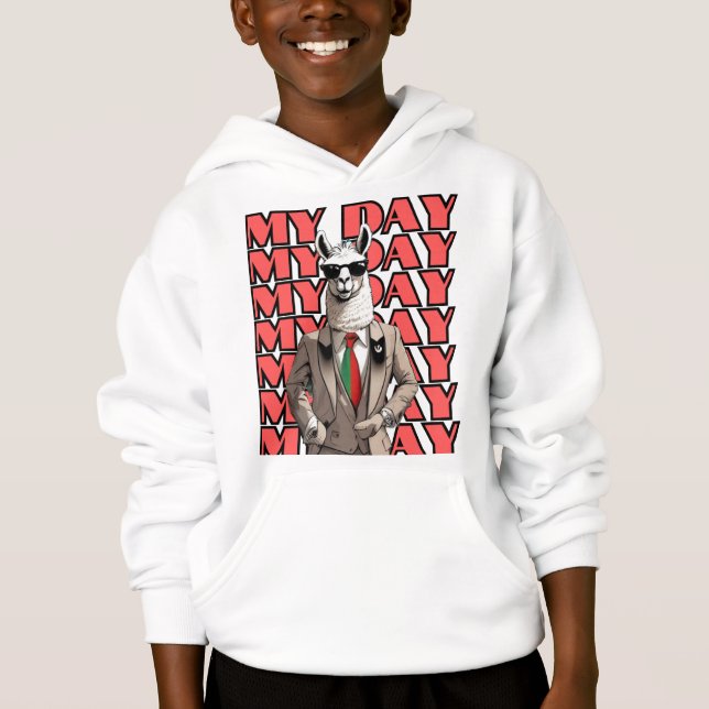 My Day Llama in Gucci Inspo Red Black Beige Design Hoodie (Front)