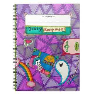 "My Diary - Keep Out!" Whimsical Purple Cartoon Notebook