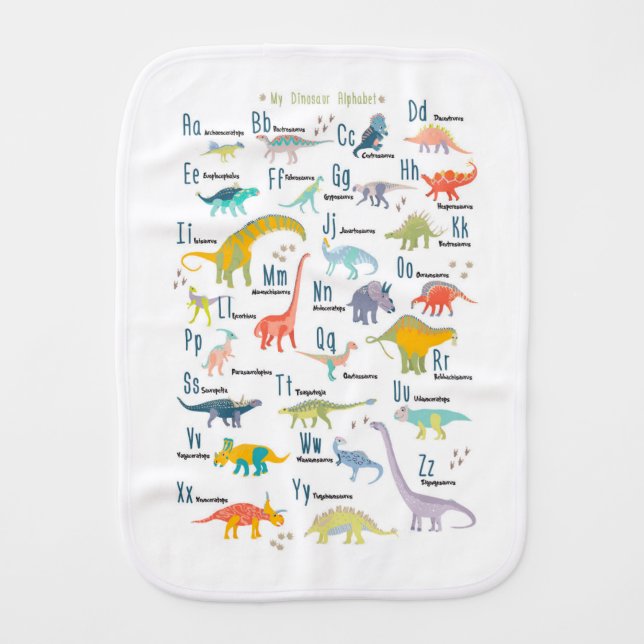 My Dinosaur Alphabet Baby Burp Cloth (Front)