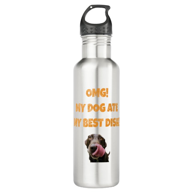 My dog ate my best dish stainless steel water bottle (Front)