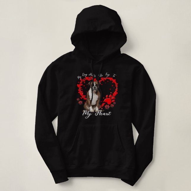 My Dog Holds The Key To My Heart Boxer Dog Valenti Hoodie (Design Front)