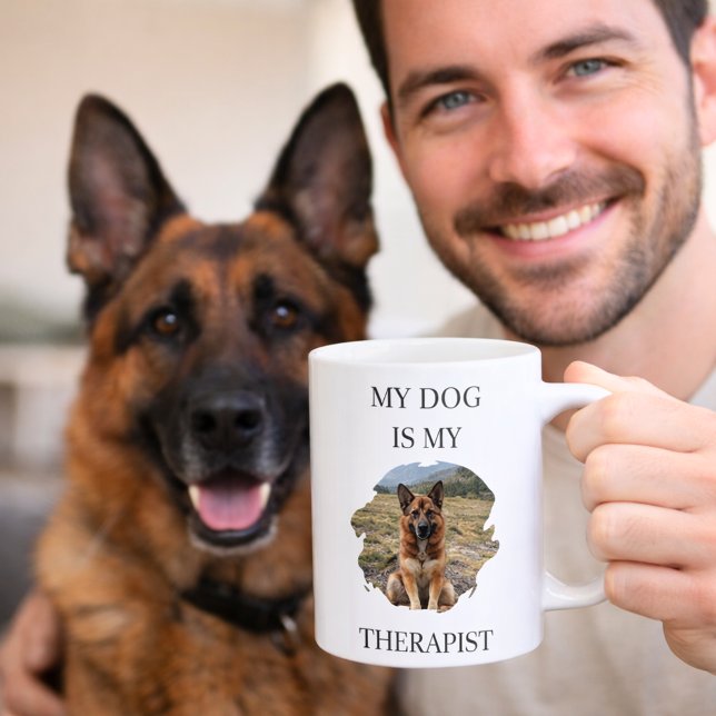 My dog is my theraphist photo black coffee mug (Creator Uploaded)