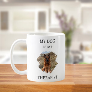 My dog is my theraphist photo black coffee mug