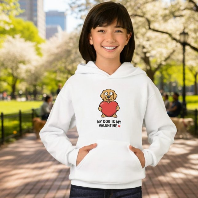 My Dog Is My Valentine | Cute Golden Retriever Kid Hoodie (Creator Uploaded)