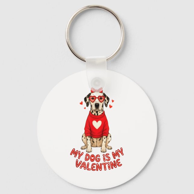 My Dog Is My Valentine Dalmatian Heart Gles Bow Do Keychain (Front)