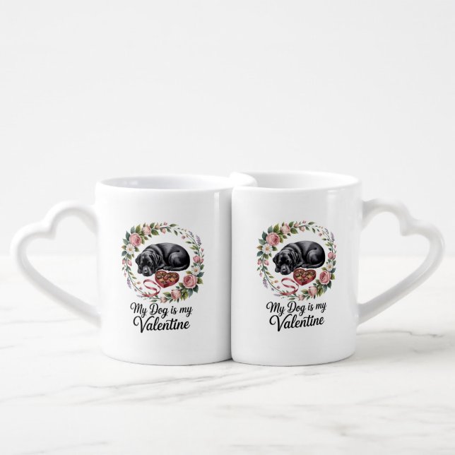 My Dog Is My Valentine Floral Puppy Lover Design Coffee Mug Set (Front Nesting)