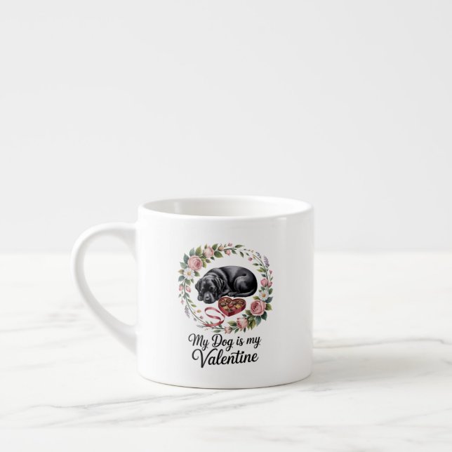 My Dog Is My Valentine Floral Puppy Lover Design Espresso Cup (Left)