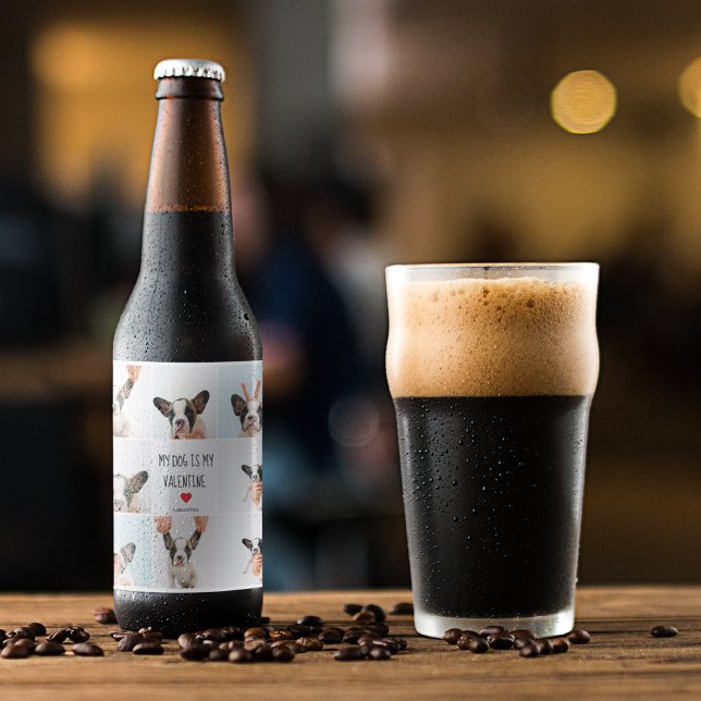 My Dog Is My Valentine | Two Dog Photos  Beer Bottle Label (Creator Uploaded)
