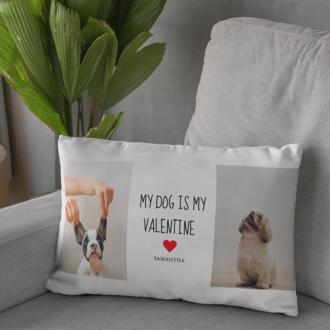 My Dog Is My Valentine | Two Dog Photos  Lumbar Pillow (Creator Uploaded)