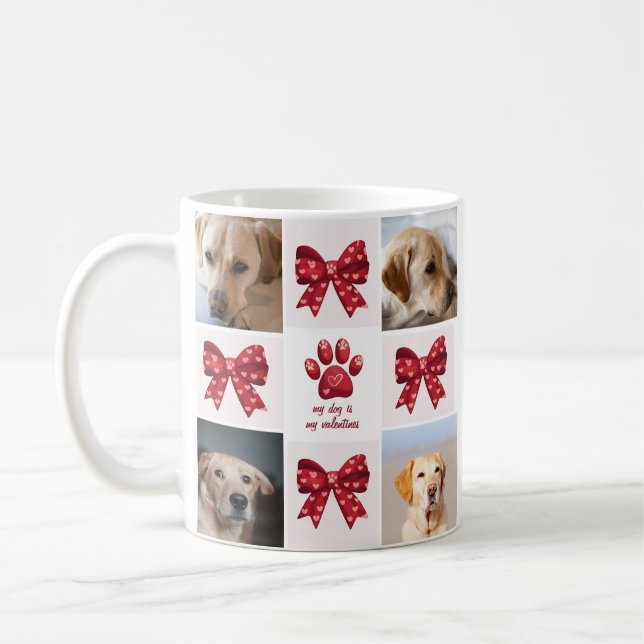 My Dog Is My Valentines Bow 4 Photos Coffee Mug (Left)
