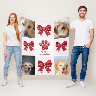 My Dog Is My Valentines Bow 4 Photos Fleece Blanket