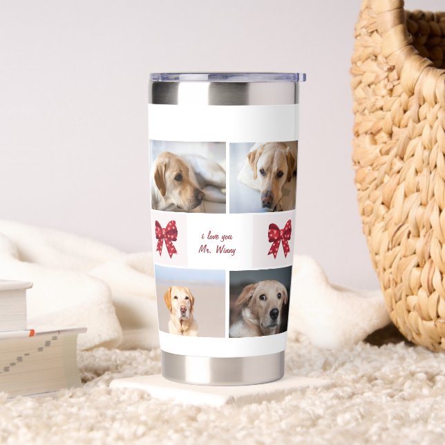 My Dog Is My Valentines Bow 4 Photos Insulated Tumbler (Living Room)