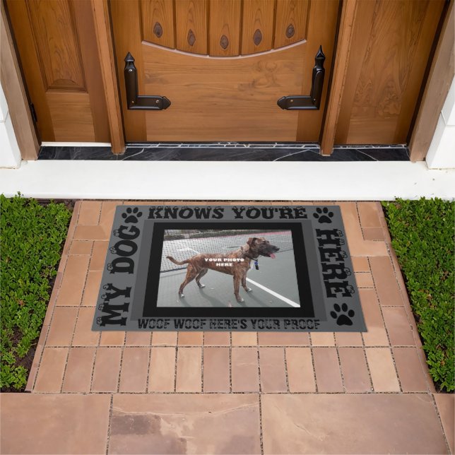 My Dog Knows You're Here Personalized Photo Doormat (Outdoor)