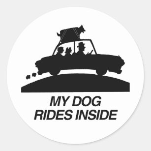 My dog rides inside.png classic round sticker