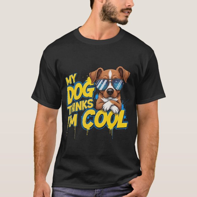 My Dog Thinks I'm Cool – Golden Retriever Cartoon  T-Shirt (Front)