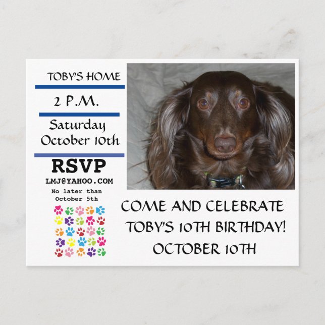 My Dog's Birthday Party Invitation Postcard (Front)