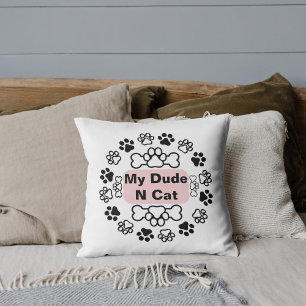 My Dude And Cat Funny Retro Cute Modern Paw White Throw Pillow