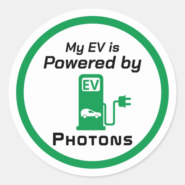 My EV is Powered by Photons Classic Round Sticker (Front)
