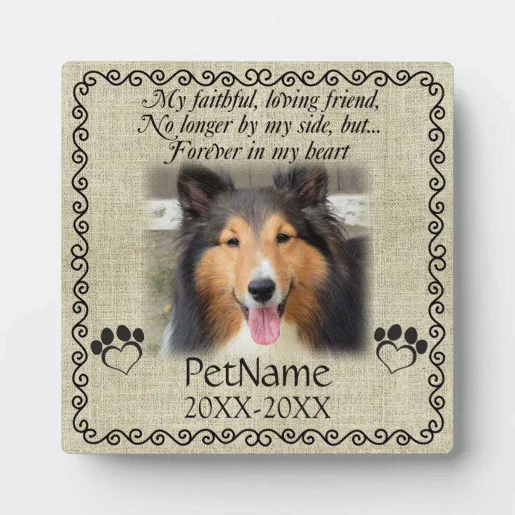My Faithful Friend Pet Sympathy Custom Burlap Plaque | Zazzle