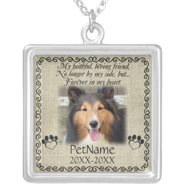 My Faithful Friend Pet Sympathy Custom Burlap Silver Plated Necklace (Front)