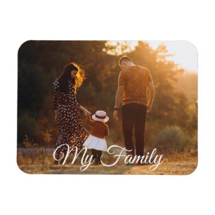 my family chic calligraphy holiday photo magnet
